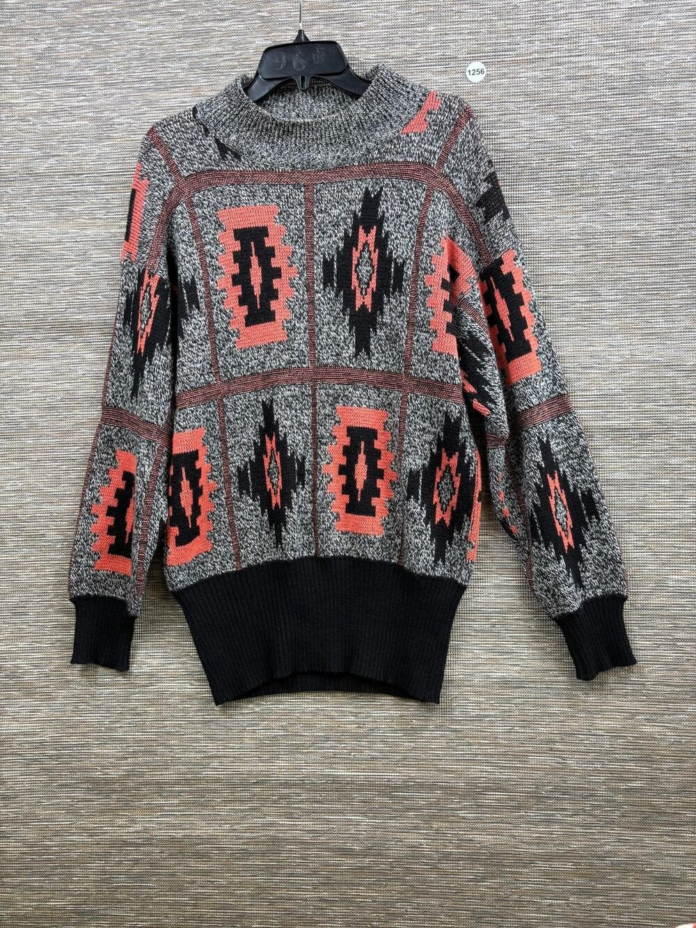 Annita Sweater Womens M Gray Aztec Geometric Chunky Knit Wool Crew Pullover